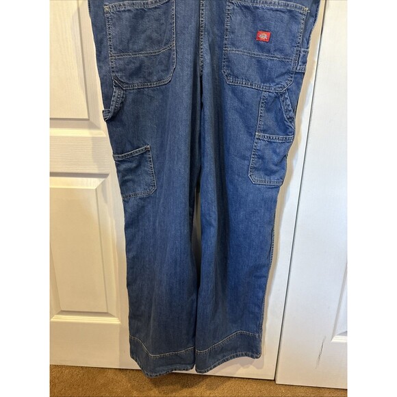 Dickies Bib Overalls Womens L Blue Denim Relaxed Fit Carpenter - Picture 3 of 12